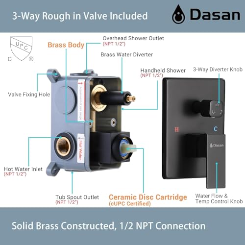 DASAN Tub Shower Faucets Sets Complete Matte Black Bathtub Shower System with Tub Spout, Bathtub Faucet Set Tub and Shower Faucet Combo Trim Kit with Rough-in Valve - color: Black Matte