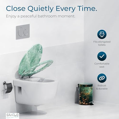 SANILO Wooden Toilet Seat with Soft Close [ELONGATED] - Decorative, Quiet & Slow Close Molded Wood Seat - With Strong Bumpers & Hinges - Adjustable Fit - Marble Green - color: Marble Green