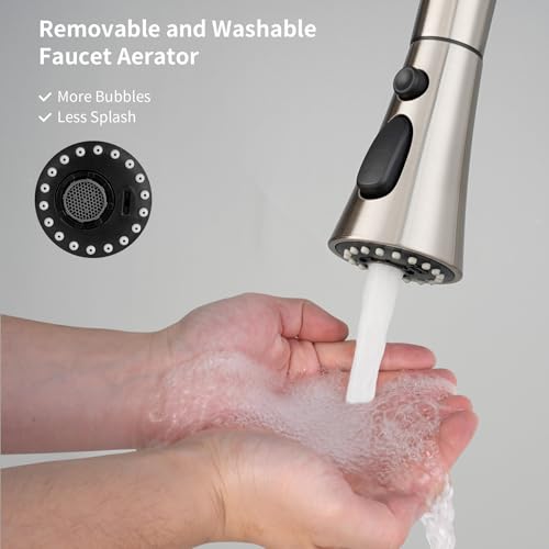 Hibbent 3-Function Pull Down Kitchen Faucet Head Replacement with 12 Adapters, NSF/ANSI/CAN 61 & CUPC Certified Sink Spray Nozzle, Compatible with Moen, Delta, Kohler Faucets, Brushed Nickel - color: Brushed Nickel