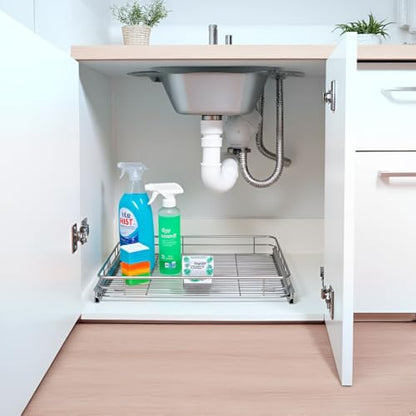 Pull Out Shelves For Kitchen Cabinets 11" W x 21" D, Chrome | Heavy-Gauge Wire Kitchen Cabinet Organizer, 100 lbs Capacity, Ball-Bearing Glides, Min 12" Opening, Under Sink Organizer - size: 11.7" W x 21" D