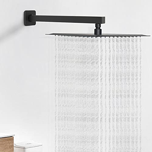 Shower Arm, Rain Shower Head Extension Extender, With Flange and Teflon Tape, Made of Thicken Stainless Steel for Bathroom Rainfall Shower (16 Inch, Matte Black) - color: Matte Black, style: 16 Inch