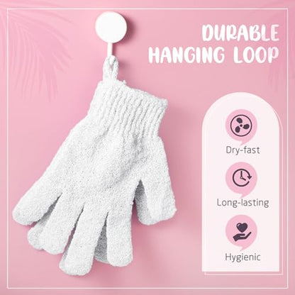 Didaey 104 Pcs Exfoliating Glove Bulk Shower Gloves with Hanging Loop Exfoliating Body Scrubber Dead Skin Remover for Body Bath Beauty Spa Massage Scrubs Men Women Bathing(White) - color: White