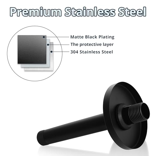 Straight Shower Arm with Flange, Ceiling Mount 6" Rainfall Shower Head Arm Extension Replacement, High Pressure & Hard Water Compatible, Matte Black - color: Round Matte Black 6 Inch