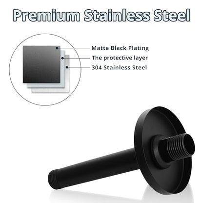 Straight Shower Arm with Flange, Ceiling Mount 6" Rainfall Shower Head Arm Extension Replacement, High Pressure & Hard Water Compatible, Matte Black - color: Round Matte Black 6 Inch