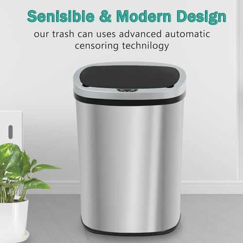 PayLessHere Kitchen Trash Can Automatic Trash Can with Lid 50 Liter 13 Gallon Touch Free High-Capacity Brushed Stainless Steel Waste Bin for Bathroom Bedroom Home Office (Stainless Steel) - color: Stainless Steel