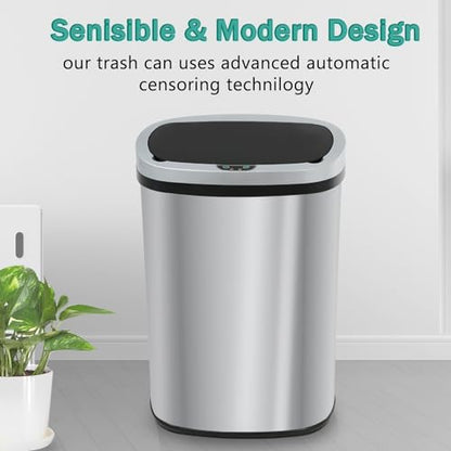 PayLessHere Kitchen Trash Can Automatic Trash Can with Lid 50 Liter 13 Gallon Touch Free High-Capacity Brushed Stainless Steel Waste Bin for Bathroom Bedroom Home Office (Stainless Steel) - color: Stainless Steel