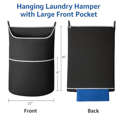 2-in-1 XL Hanging Laundry Hamper Bag 36x22in + Pop Up Mesh Laundry Basket | Over the Door Laundry Bag, Bottom Zipper & Front Pocket, 600D Oxford, Space-Saving Foldable, Hooks for Home Dorm & RV