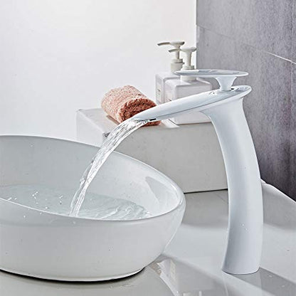White Waterfall Bathroom Faucet Tall Body and Pop Up Drain Assembly - color: White, size: Tall Body