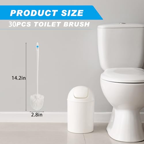 Tioncy 30 Pcs 14.2 Inch Toilet Brushes for Bathroom Bowl Scrubber | Long Handle Deep Cleaning, Commercial Scrub Bristles, Bulk Value for Bathroom Supplies, White Durable Toilet Scrubber