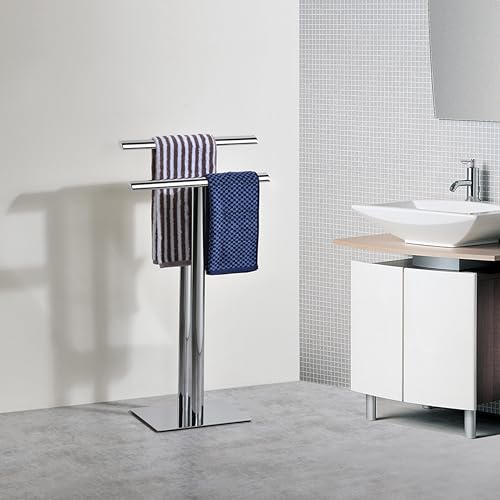 KB Designs - Metal Modern 2 Bar Free Standing Towel Quilt Rack Stand, Chrome