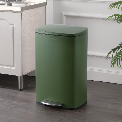 happimess Connor 2-Piece Iron Trash Can, Pine Green | 13.2 And 1.3 Gallons, Rectangular, Soft-Close Lid, Step Pedal, 20 Liners, 26" And 12" Height - color: Pine Green