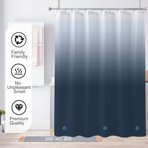 TIKABC Shower Curtain Liner, 4G PEVA Shower Liner, Plastic Waterproof Shower Curtains, with Grommet Holes and 3 Magnetic Weights(Gradient Dark Blue) - color: Gradient Dark Blue