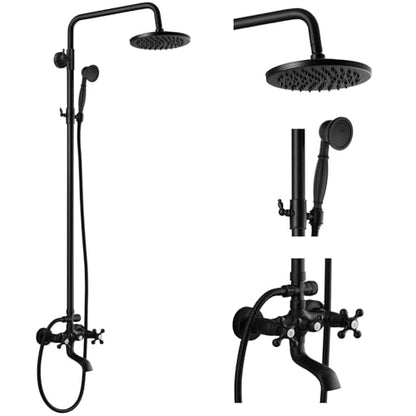 gotonovo Exposed Shower Faucet with Spout Matte Black,Straight Pipe | Brass Bathroom Exposed Shower System,8’’ Rain Head,Swivel Tub Spout 2 Cross Handle,Adjustable Handheld Sprayer,Wall Mount - color: Black