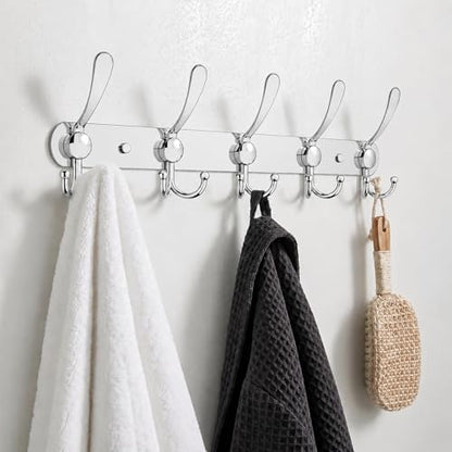 YUNISS Coat Rack Wall Mounted，5 Tri Stainless Steel Coat Hook for Coat Hat Robes Towel in Mudroom Entryway (Sliver, 1 Pack 5 Hook) - color: Sliver, size: 1 Pack 5 Hook