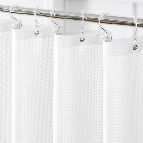 QiyI 3 in 1 Waffle Shower Curtain Set with Liner, White, 72 x 72 | Shower Curtain and Liner Set with Hooks, Waterproof Bathroom Curtain with PEVA Liner & 12 Double Sided Clear Plastic Rings - color: White, size: 72"W x 72"L (Pack of 1)