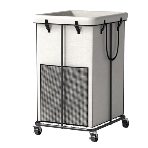 150L Large Laundry Basket with Wheels, Rolling Laundry Hamper | Removable Laundry Bag & Metal Frame, Oxford Fabric Dirty Clothes Hampers for Bedroom, Laundry Room, Bathroom, Dorm(White) - color: White