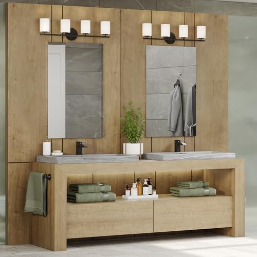 Replay Collection 4-Light Etched Glass Modern Bath Vanity Light Textured Black - color: Textured Black, size: 4-Light