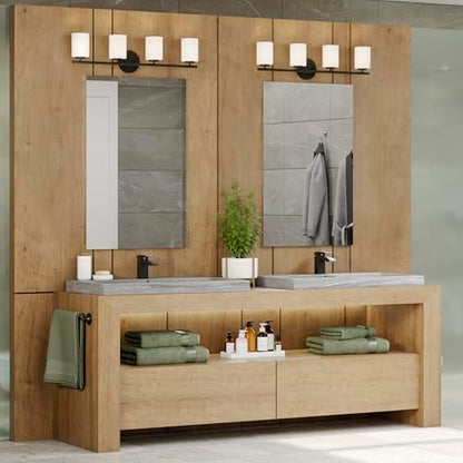 Replay Collection 4-Light Etched Glass Modern Bath Vanity Light Textured Black - color: Textured Black, size: 4-Light