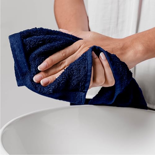 Ocean Towel Set for Bathroom 100% Luxury Cotton Bath Towels Set of 8 (2 Bath Towel and 2 Hand Towel Set & 4 Wash Cloth) - Blue Soft Towels Bathroom Set 600 GSM Double Stitched for Durability - color: Navy