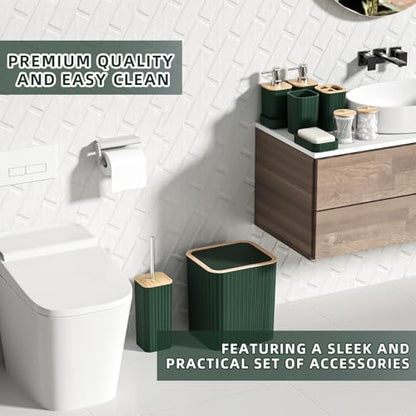 XLHOMO Bathroom Accessories Set - 25PC Green Bathroom Set, Bathroom Set with Shower Curtain and Rugs, Green Shower Curtain Set, Toilet Brush, Bathroom Trash Can - size: Bath Set+Shower Curtain+Rugs, style: Dark Green