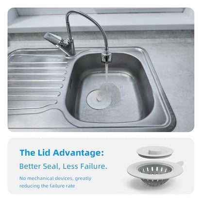 4 Pack Silicone Kitchen Sink Drain Catcher with Lid, 4.4" Top / 3" Mesh Basket, Grey Strainers for 3.1–3.9 Inch Openings, Anti-Clog Reusable Sink Stopper Covers, Odor-Proof & Easy to Clean