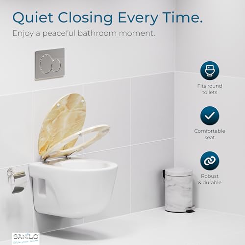 SANILO Wooden Toilet Seat with Soft Close [ROUND] - Decorative, Quiet & Slow Close Molded Wood Seat - With Strong Bumpers & Hinges - Adjustable Fit – Marble Nature - color: Marble Nature