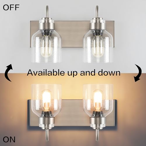 PRESDE 2 Lights Bathroom Vanity Fixtures Over Mirror Brushed Nickel Bathroom Light Fixture with Bubble Glass Globes - color: Brushed Nickel（with Bubbles）, size: 2-lights