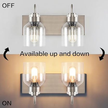 PRESDE 2 Lights Bathroom Vanity Fixtures Over Mirror Brushed Nickel Bathroom Light Fixture with Bubble Glass Globes - color: Brushed Nickel（with Bubbles）, size: 2-lights