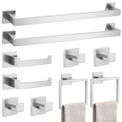 10-Piece Bathroom Hardware Accessories Set-Brushed Nickel Towel Bar, Holder & Racks-SUS304 Stainless Steel-Wall Mounted,23.6-Inch - color: Brushed Nickel, size: 10 Pcs