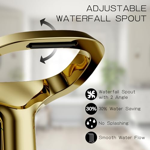 Gold Bathroom Faucet 3 Hole, 8 Inch Widespread Gold Faucets 2-Handle for Bathroom Vanity Sink with Adjustable Spout, with Supply Line, for 6 to 12 in Sink - color: Bright Gold, style: Modern