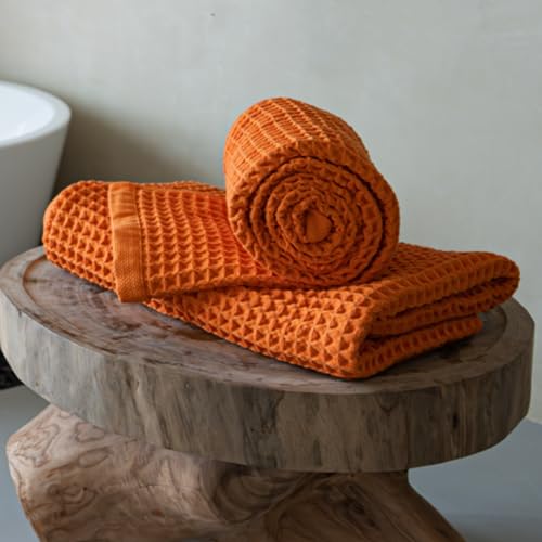 Luxury Organic Japanese Cotton Waffle Bath Towel | Thick, Absorbent, Quick Dry Bathroom Towels for Shower, Sauna, Onsen| Hotel & Spa Quality, Gift-Ready (Coral Orange, Bath Sheet (2 Pack)) - color: Coral Orange, style: Bath Sheet (2 Pack)