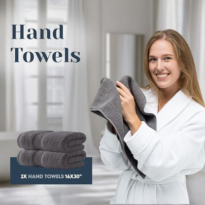 White Classic Luxury Bath Towel Set of 8 Pieces - 100% Turkish Cotton Highly Absorbent Towels for Bathroom, 2 Luxury Bath Towels 700GSM, 2 Hand Towels, 4 Washcloths, Dark Gray - color: 03: Dark Gray