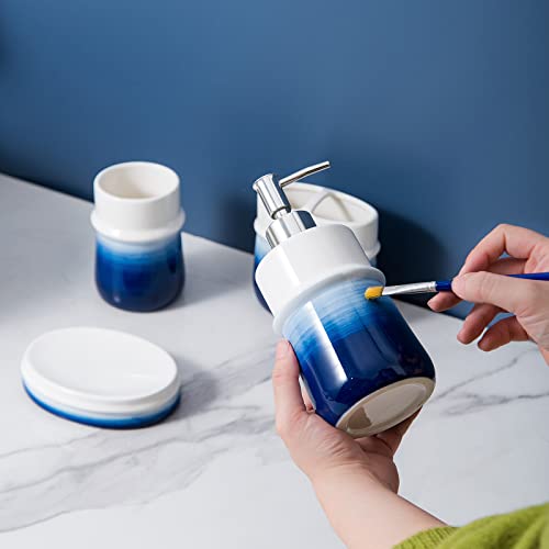 Ceramic 12Oz Soap Dispenser for Kitchen, Refillable Hand Dispenser with Pump, Lotion Dispenser Bathroom for Dish Soap, Hand soap. (Navy Blue) - color: Navy Blue