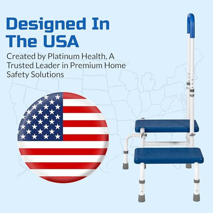 Platinum Health AdjustaStep Double-Step Step Stool with Side-Mounted Safety Handle. Adjustable Height. Padded Handle, Non-Slip Steps. Quick, Tool-Less Assembly. - size: 300 lb. Capacity - 2 Steps