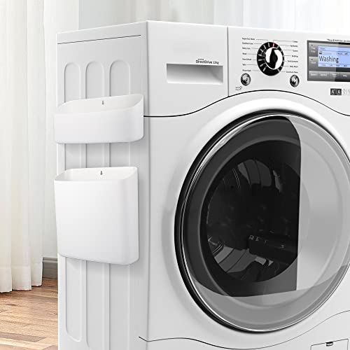 Picowe Magnetic Laundry Storage, 2 Pack Lint Holder Bin for Laundry Room, Space-Saving Trash Container Hanging on Dryer, Washer or Wall Mount Trash Bin (Gray White) - size: L+ M - White