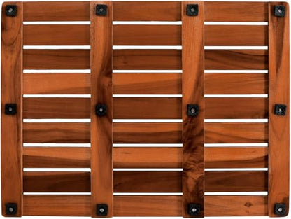Utoplike (24"x18") Teak Wood Bath Mat, Shower Mats for Bathroom Large | Solid Wooden, with Non-Slip Pads, for Spa Home or Outdoor Inside Shower - size: 24" x 18" (Rectangular)
