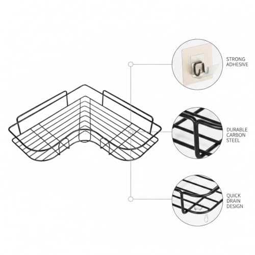 Adhesive Corner Shelf, Carbon Steel Wall Mount Storage Organizer for Bathroom Shower and Kitchen (1 PC) - size: 14.17 x 10.63 x 5.12 in