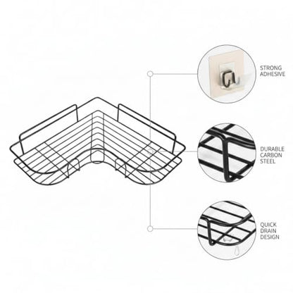 Adhesive Corner Shelf, Carbon Steel Wall Mount Storage Organizer for Bathroom Shower and Kitchen (1 PC) - size: 14.17 x 10.63 x 5.12 in