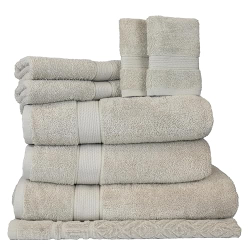 ELITE Emporium Home Collection 8-Piece Cotton Bath Towel Set - Ultra Soft, 550 GSM, Quick-Dry Towels - Bath Sheet, Bath Towels, Hand Towels, Washcloths, Bath Mat - Luxury Bathroom Towel Set (Silver) - color: Silver