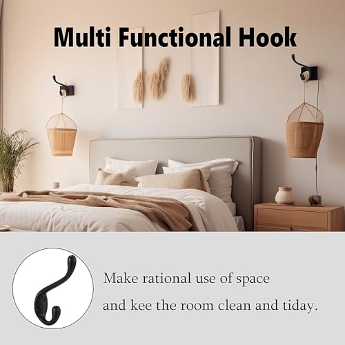 Coat Hooks 5 Pack - Heavy Duty Wall Mounted Two Prongs Double Hooks Matte Black Door Hooks for Hanging Clothes/Towels - Sturdiness Design with Better Mounting System - color: Matte Black