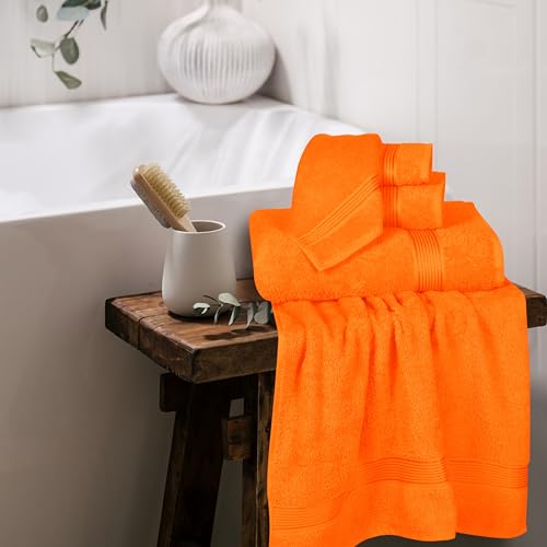 Ultra Soft 6 Pack Cotton Towel Set, Contains 2 Bath Towels 28x55 inch, 2 Hand Towels 16x24 inch & 2 Wash Coths 12x12 inch, Ideal for Everyday use, Compact & Lightweight - Orange - color: Orange