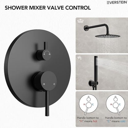 10" High-Pressure Rainfall Shower System with Handheld Spray, Wall Mount Bathroom Shower Faucet Set (Matte Black) - color: Matte Black, style: No Tub Spout