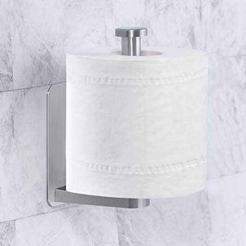 VAEHOLD Toilet Paper Holder Self Adhesive Kitchen Washroom Adhesive Toilet Roll Holder No Drilling for Bathroom Stick on Wall Stainless Steel Brushed - size: Simple Silver