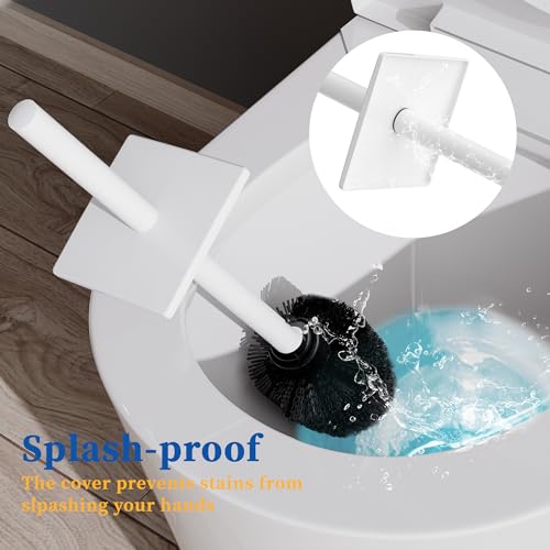 RUACQ Toilet Brush and Holder Set, Square, White | SUS304 Stainless Steel Handle, Toilet Cleaner Brush with Durable Scrubbing Bristles, Splash-Proof - color: White, size: 1 pack