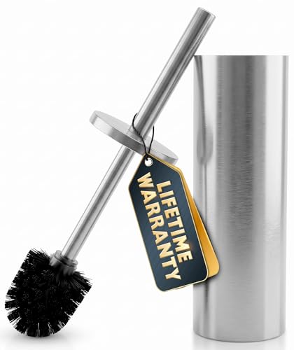 Stainless Steel Toilet Brush and Holder Set, Splash Guard (Silver) | Toilet Bowl Brush and Holder, Removable Inner Bowl, Dense Bristles, Long Handle, Scratch Resistant, for Modern Bathrooms - color: Silver