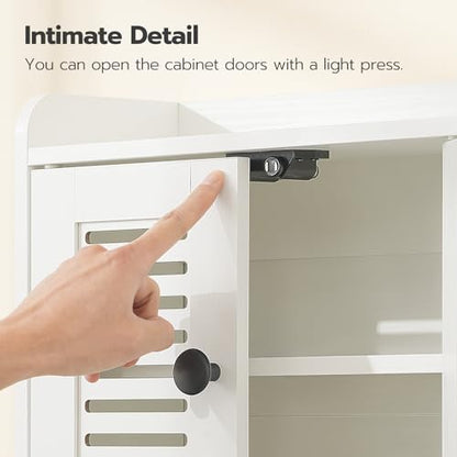 HOOBRO Medicine Cabinet, Double Doors Bathroom Wall Cabinet with Towel Bar, Adjustable Shelf, 2 Hooks, Over The Toilet Storage Cabinet, for Bedroom, Kitchen, White BW46CW01 - color: White + Black