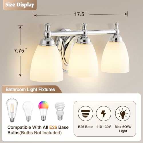 EJIAXIN Bathroom Light Fixtures, 3 Light Bathroom Lighting Fixtures Over Mirror Wall Mounted Lighting Chrome Vanity Light for Living Room Cabinet - color: White Chrome