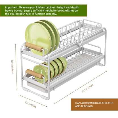 Pull-Out Double/Single Tier Dish Rack for Cupboard, Slide Out Dish Drying Rack for Kitchen Cabinets, Pull Out Drawer for Kitchen Under Sink Organizer (Double Tier Dish Rack) - size: Double Tier Dish Rack