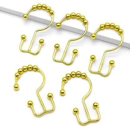 Shower Curtain Hooks, 12 Pcs Rustproof Metal Shower Curtain Rings,Free Sliding Double Shower Hooks for Shower Curtain & Liners, Shower Curtain Hangers for Bathroom Shower Curtain Rods Curtains (Gold) - color: Gold