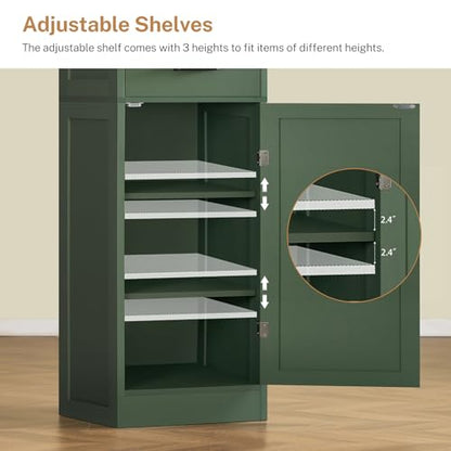 Kitchen Pantry Cabinet with 3 Door Shelves & 1 Drawer, Narrow Bathroom Cabinet with Adjustable Shelves, Tall Storage Cabinet for Living Room, Bathroom, Entryway, Green - color: Green